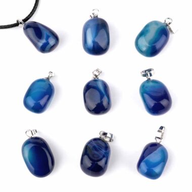 Achat blau Anhänger mit silberner Öse Edelsteine Heilsteine bei Wunderstein24
