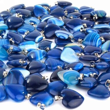 Achat blau Herz Anhänger mit silberner Öse Edelsteine Heilsteine bei Wunderstein24