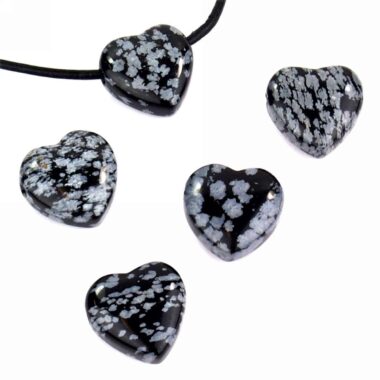 Schneeflocken Obsidian Herz Anhänger seitlich gebohrt Edelsteine Heilsteine bei Wunderstein24