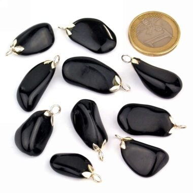 Obsidian schwarz Anhänger mit 925 Sterling-Silber Öse Edelsteine Heilsteine bei Wunderstein24