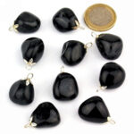 Obsidian schwarz Anhänger mit 925 Sterling-Silber Öse Edelsteine Heilsteine bei Wunderstein24