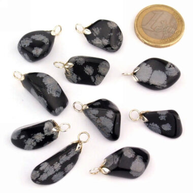 Schneeflocken-Obsidian Anhänger mit 925 Sterling-Silber Öse Edelsteine Heilsteine bei Wunderstein24