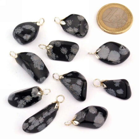 Schneeflocken-Obsidian Anhänger mit 925 Sterling-Silber Öse Edelsteine Heilsteine bei Wunderstein24