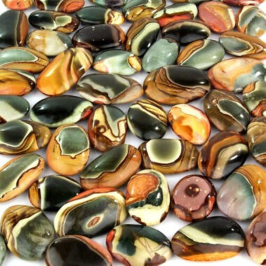 Jaspis Polychrom Handschmeichler | Massagestein handpoliert dünn und oval Ø ca. 35 – 65 mm Edelsteine Heilsteine bei Wunderstein24