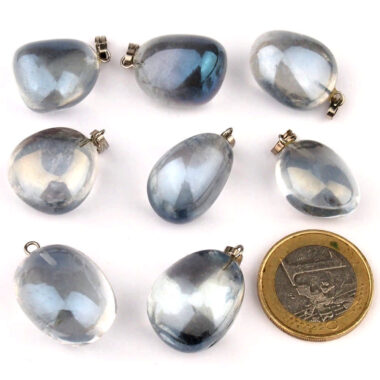 Aqua Aura Bergkristall blau Anhänger mit silberner Öse Edelsteine Heilsteine bei Wunderstein24