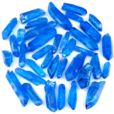 Aqua Aura Bergkristall – Spitzen blau Länge je ca. 30 – 60 mm Edelsteine Heilsteine bei Wunderstein24