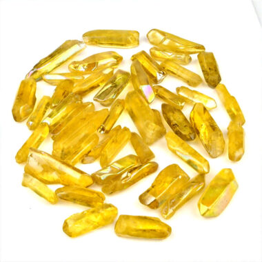 Aqua Aura Bergkristall – Spitzen gelb Länge je ca. 30 – 60 mm Edelsteine Heilsteine bei Wunderstein24