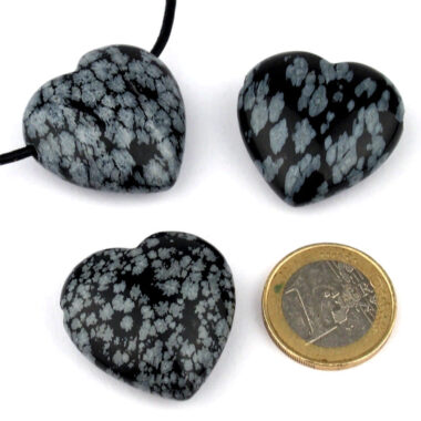 Schneeflocken Obsidian Herz Anhänger Ø 30 mm seitlich gebohrt Edelsteine Heilsteine bei Wunderstein24