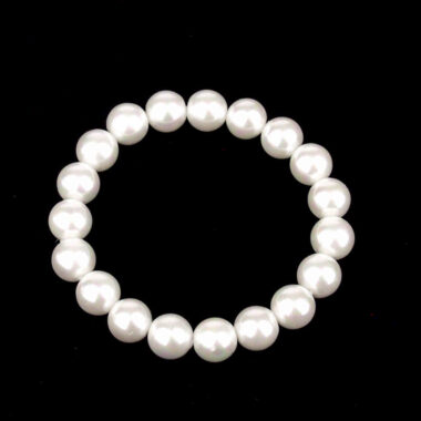 Muschelkern weiß Ø 10 mm Kugel Edelstein Armband flexibel und dehnbar Edelsteine Heilsteine bei Wunderstein24