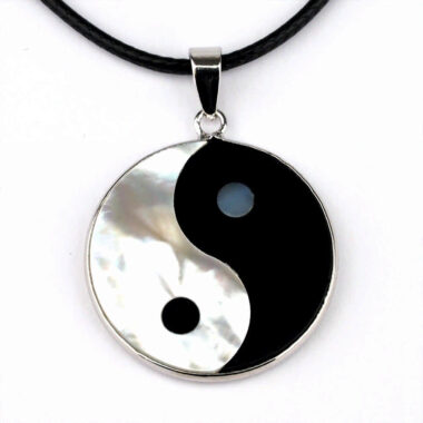 Yin-Yang Anhänger (Perlmutt & Onyx) mit silberner Öse Edelsteine Heilsteine bei Wunderstein24