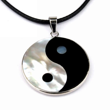 Yin-Yang Anhänger (Perlmutt & Onyx) mit silberner Öse Edelsteine Heilsteine bei Wunderstein24
