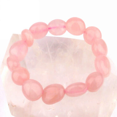 großes Rosenquarz Ø 12-15 mm Nugget Edelstein Armband flexibel und dehnbar Edelsteine Heilsteine bei Wunderstein24