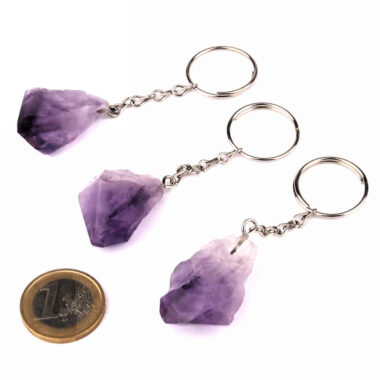 Amethyst Natur Spitze – Schlüsselanhänger mit Schlüsselring Edelsteine Heilsteine bei Wunderstein24