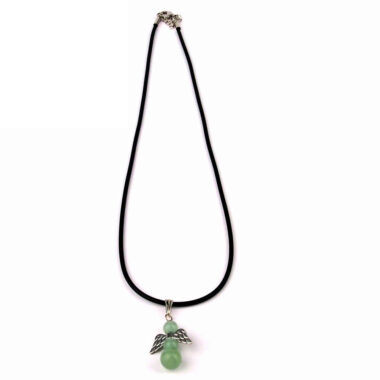 Aventurin grün Engel Anhänger & Kette schwarz (Naturkautschuk) Länge 45 – 50 cm Edelsteine Heilsteine bei Wunderstein24