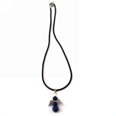 Lapislazuli Engel Anhänger & Kette schwarz (Naturkautschuk) Länge 45 – 50 cm Edelsteine Heilsteine bei Wunderstein24