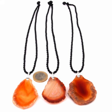 Achat – Scheiben Anhänger Natur mit Kette aus geflochtener Baumwolle Edelsteine Heilsteine bei Wunderstein24