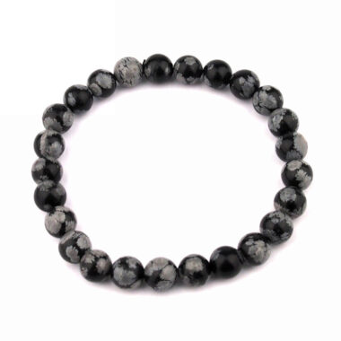 Schneeflocken Obsidian Ø 8 mm Kugel Edelstein Armband flexibel und dehnbar Edelsteine Heilsteine bei Wunderstein24
