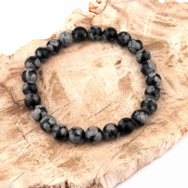 Schneeflocken Obsidian Ø 8 mm Kugel Edelstein Armband flexibel und dehnbar Edelsteine Heilsteine bei Wunderstein24