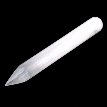Selenit – Massagestab rund Länge 145 – 150 mm Griffel für Reflexzonen Massage Edelsteine Heilsteine bei Wunderstein24