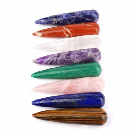 8 verschiedene Massagestäbe rund Set Länge je 90 – 95 mm Griffel für Reflexzonen Massage Edelsteine Heilsteine bei Wunderstein24