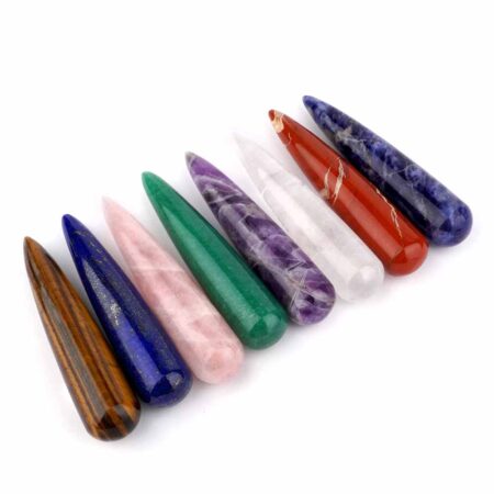 8 verschiedene Massagestäbe rund Set Länge je 90 – 95 mm Griffel für Reflexzonen Massage Edelsteine Heilsteine bei Wunderstein24